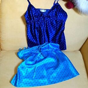 Chanteuse, 2 blue satin camisole pj tops, size large.